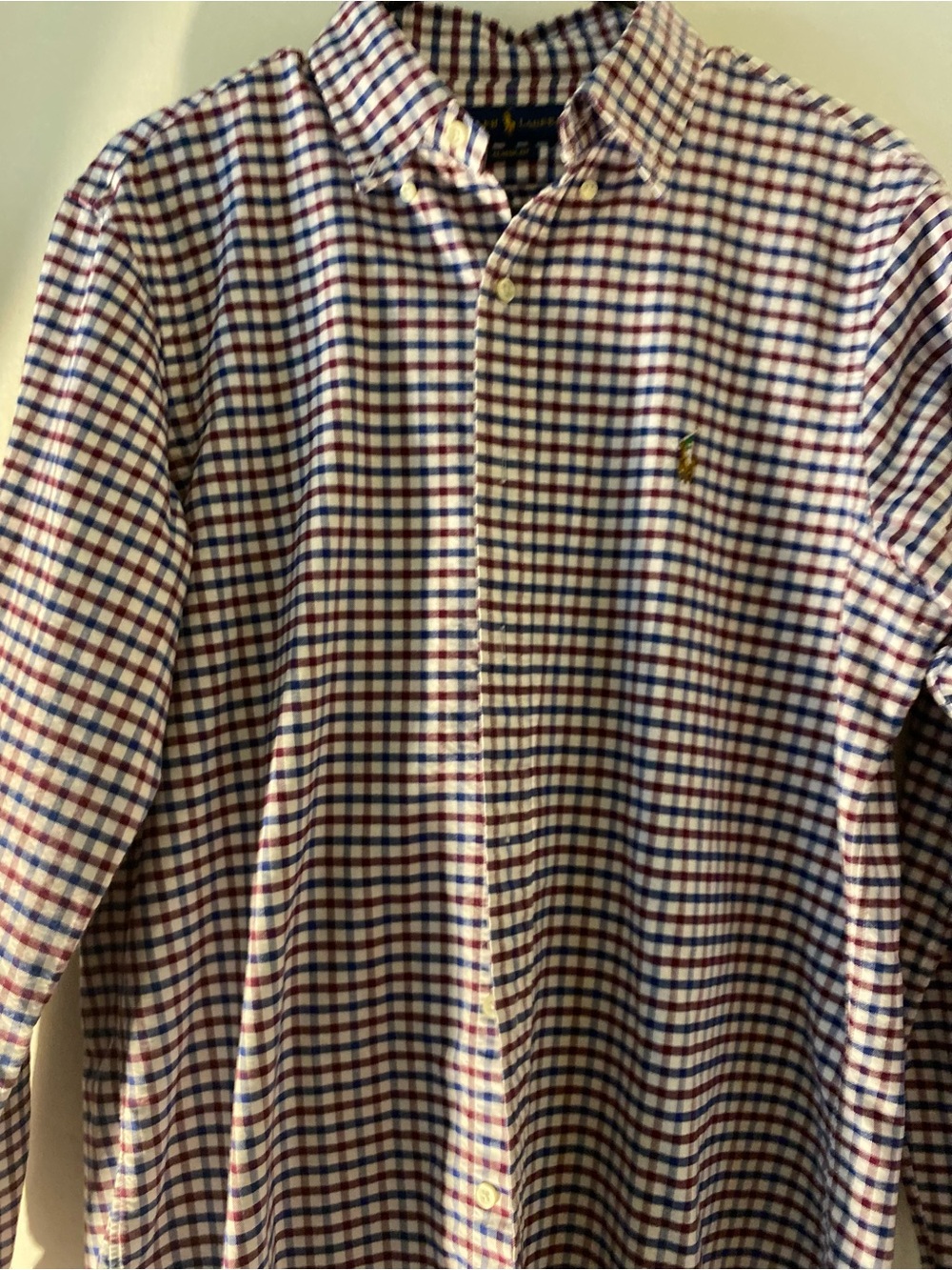Ralph Lauren Men’s Button-Down Plaid Shirt - White with Blue & Red